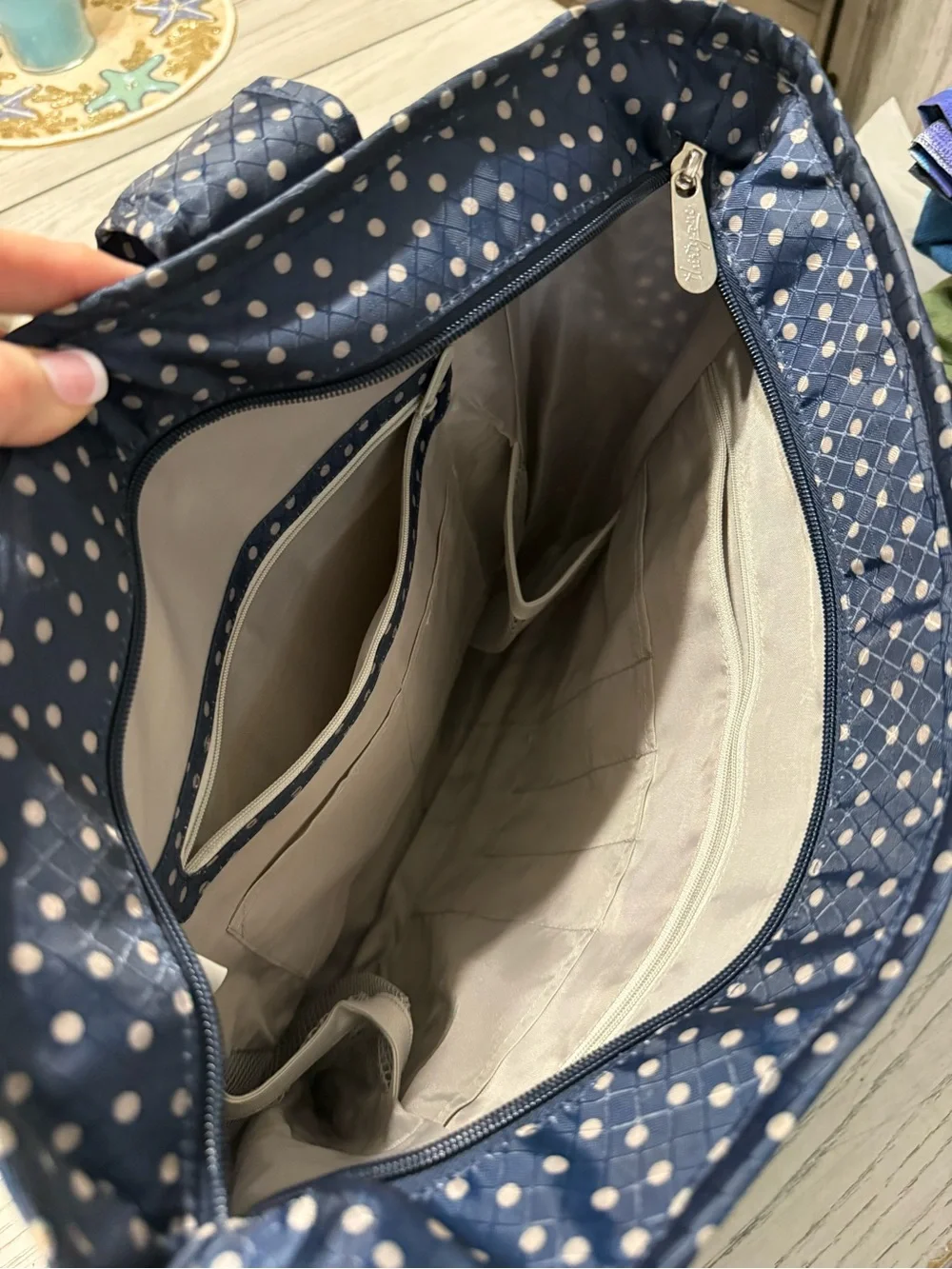 Thirty-One Navy Polka Dot Backpack/Tote Bag - Stylish Everyday Carry